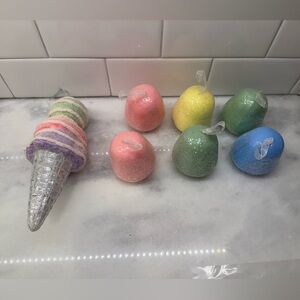 Pastel Gumdrop And Ice cream Cone Ornaments. Set Of 6 Gumdrops, 1 Ice cream Cone